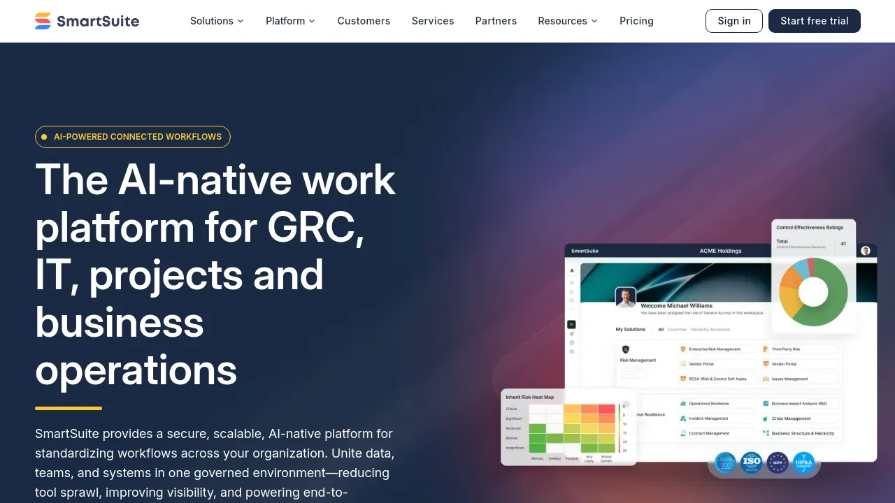 Screenshot of SmartSuite website