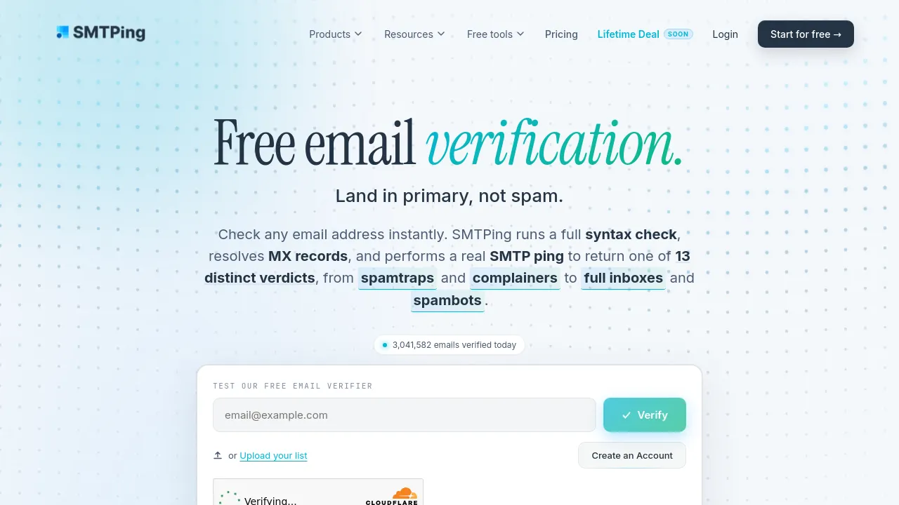 Screenshot of SMTPing website
