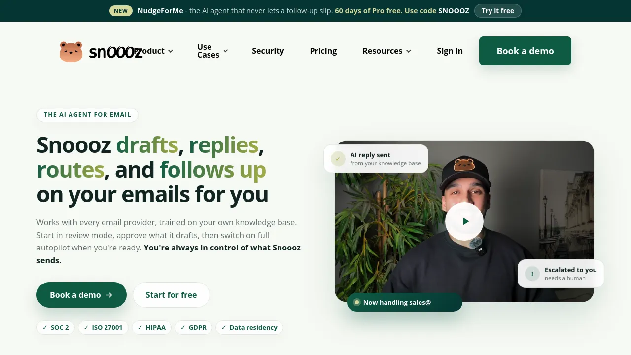Screenshot of Snoooz AI website
