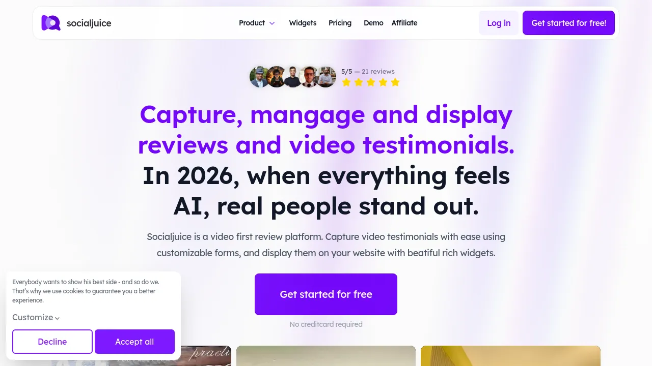 Screenshot of socialjuice website
