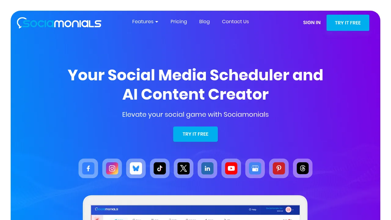 Screenshot of the Sociamonials website