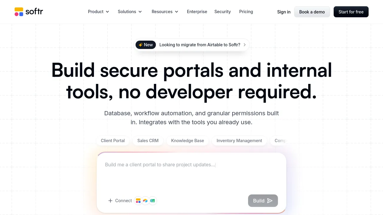 Screenshot of Softr website