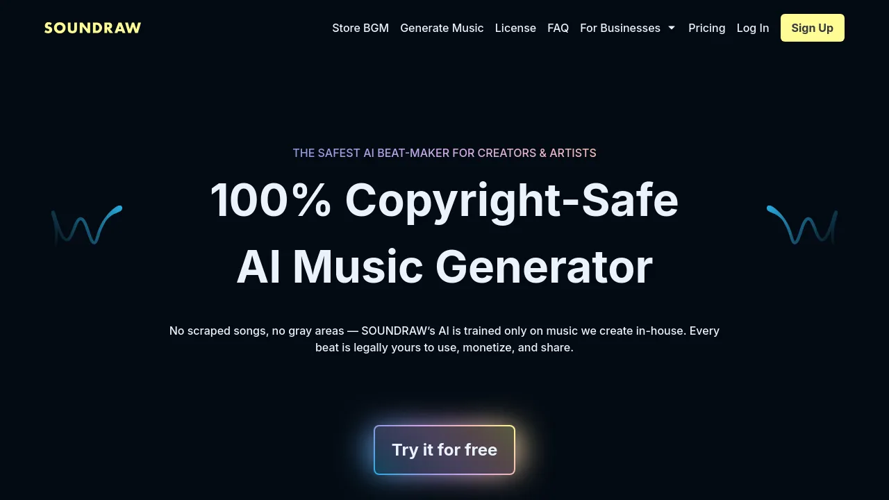 Screenshot of SOUNDRAW website