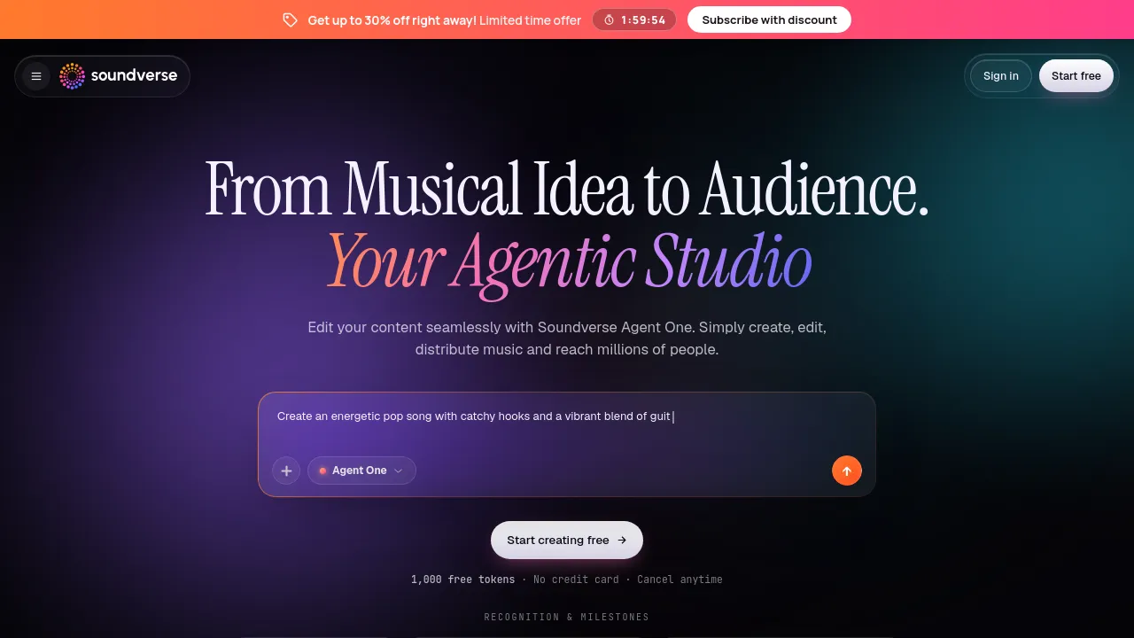 Screenshot of Soundverse AI website