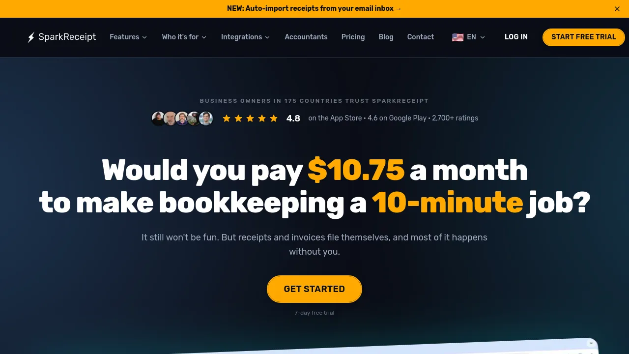 Screenshot of SparkReceipt website