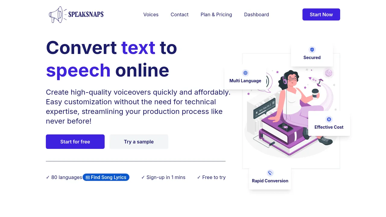 Screenshot of Speaksnaps website