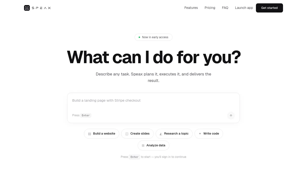 Screenshot of SPEAX website