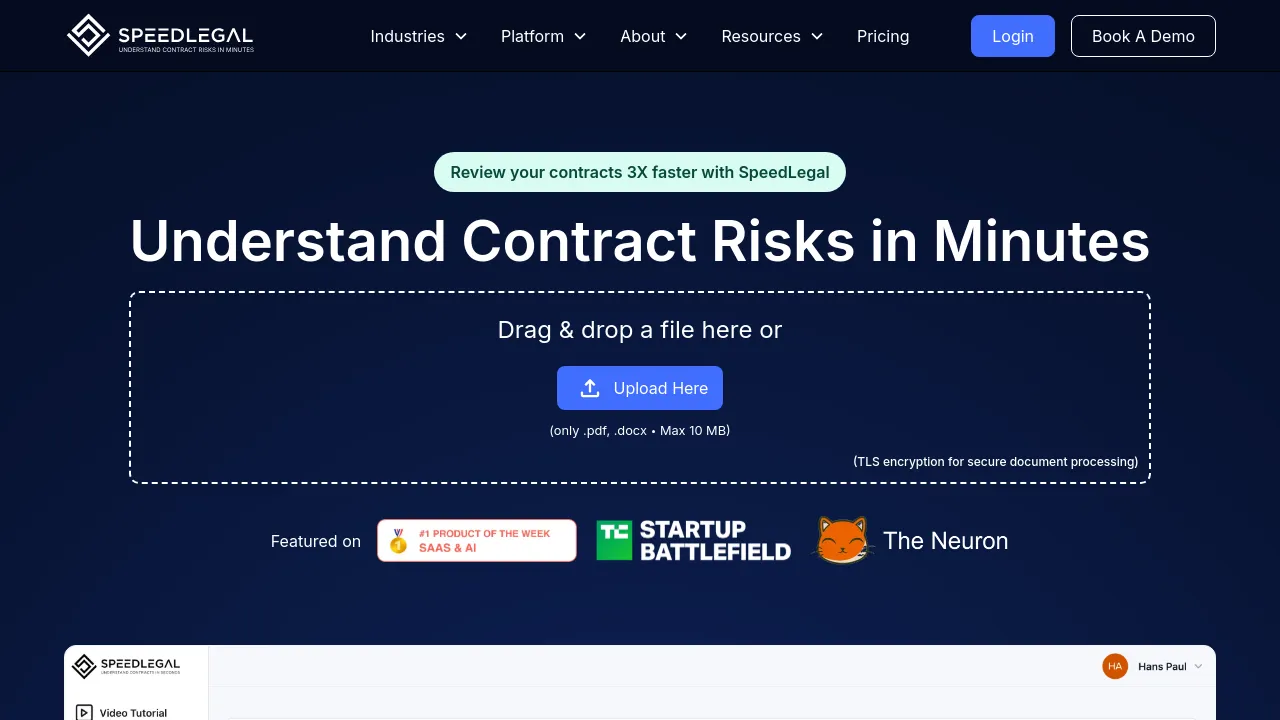 Screenshot of the SpeedLegal website