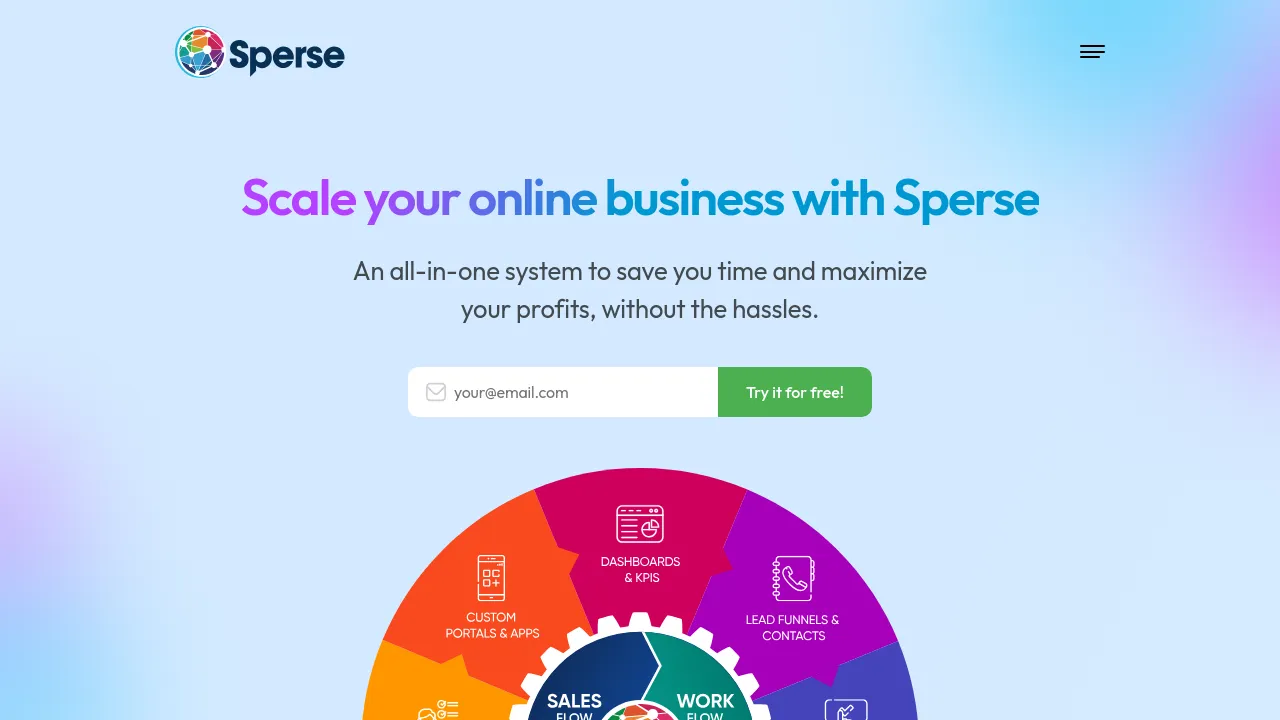 Screenshot of Sperse website