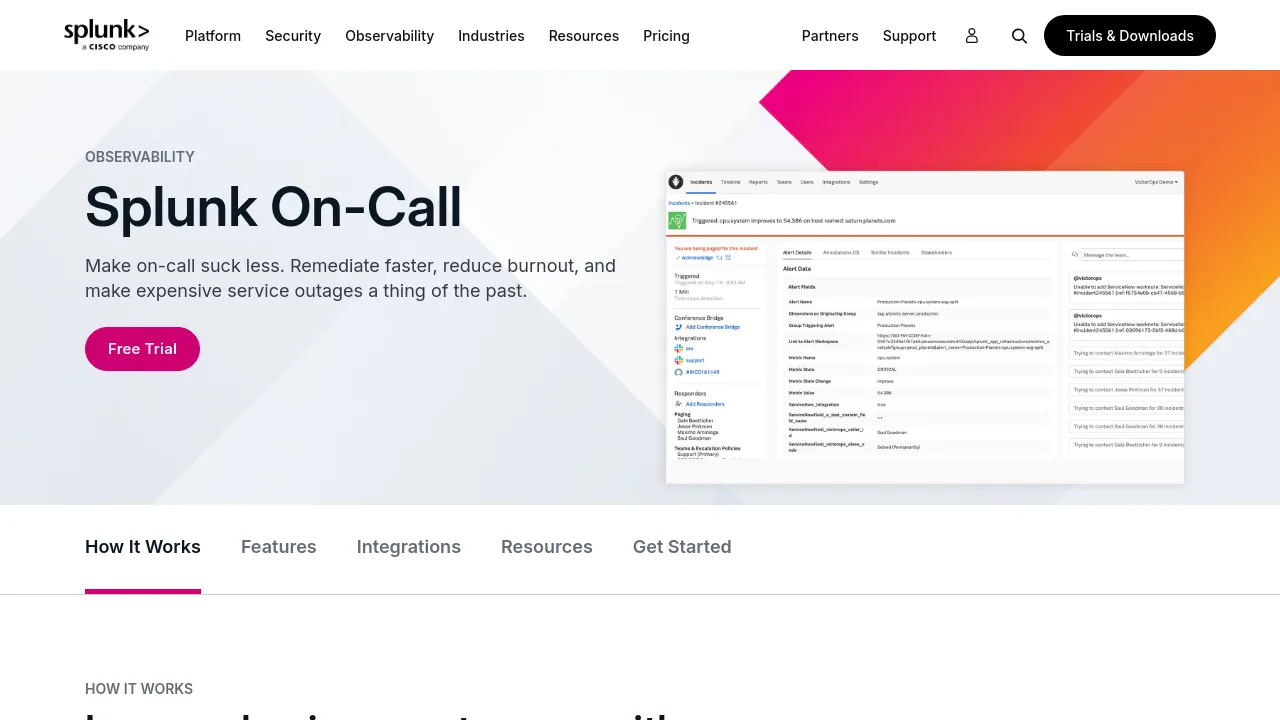 Screenshot of Splunk On-Call website
