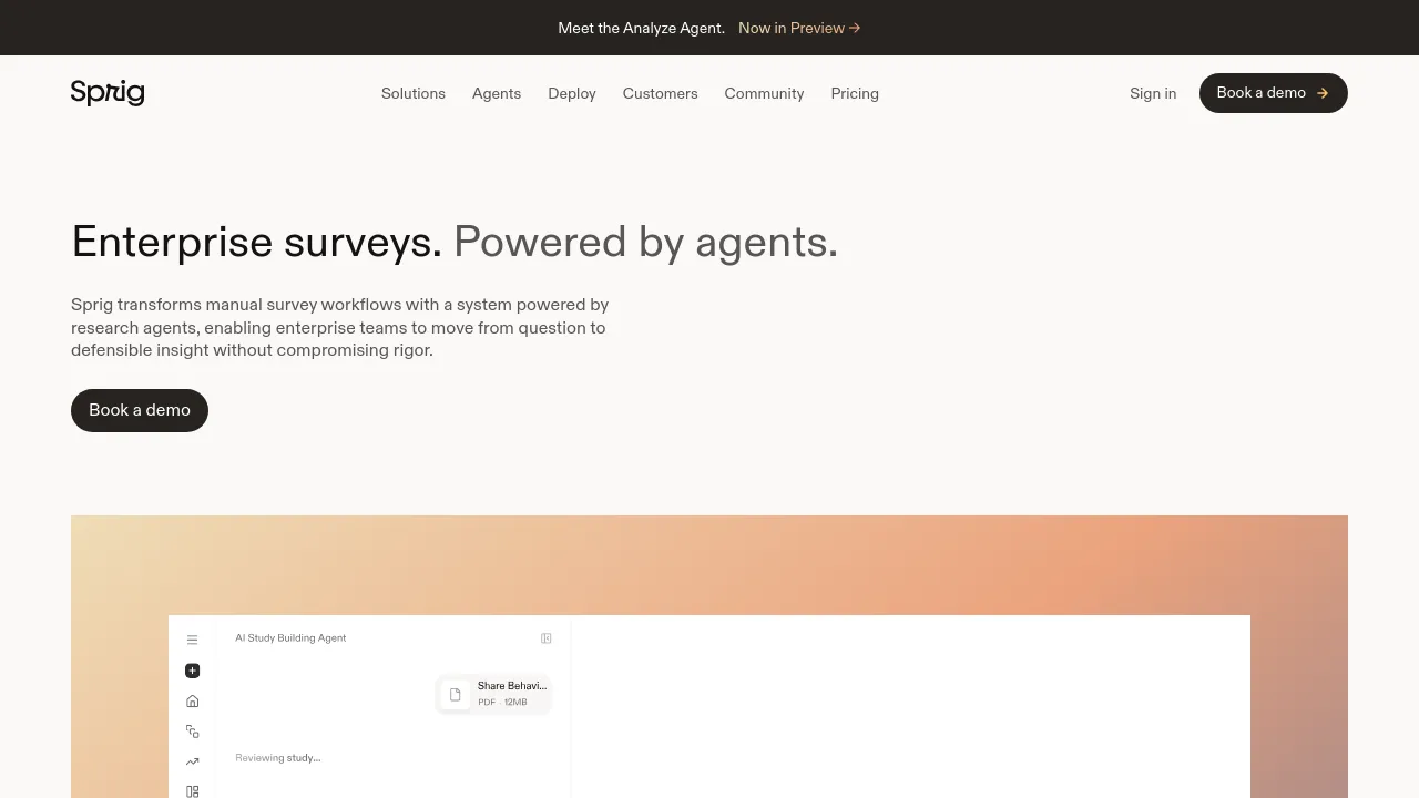 Screenshot of Sprig website
