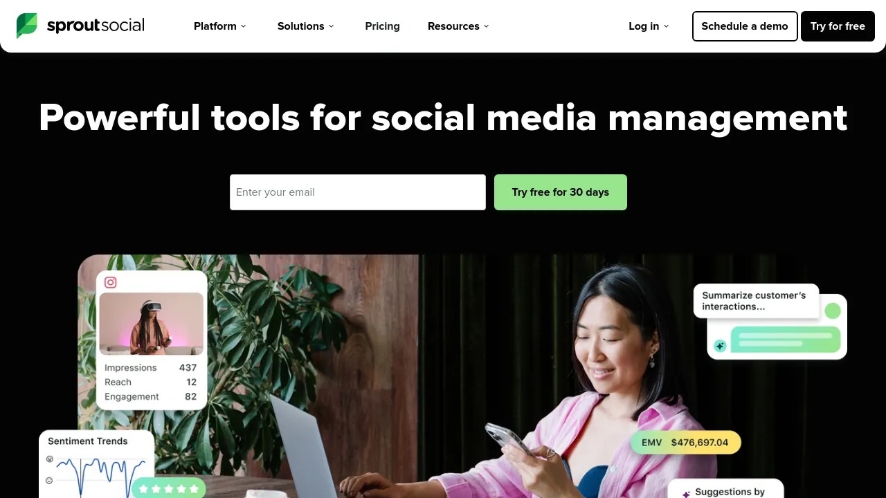 Screenshot of Sprout Social website