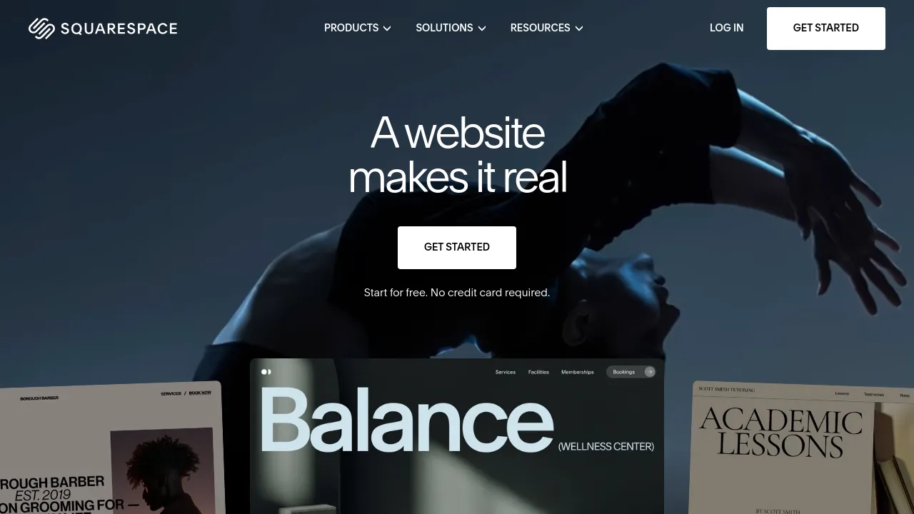 Screenshot of Squarespace website