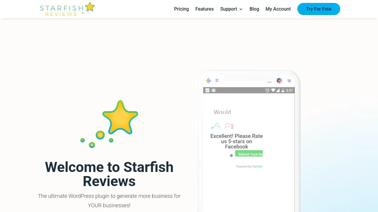 Screenshot of the Starfish Reviews website