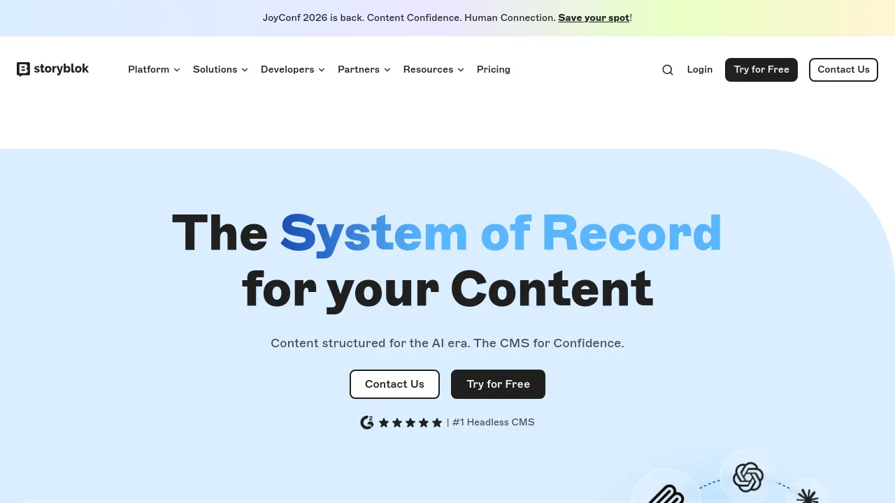 Screenshot of Storyblok website