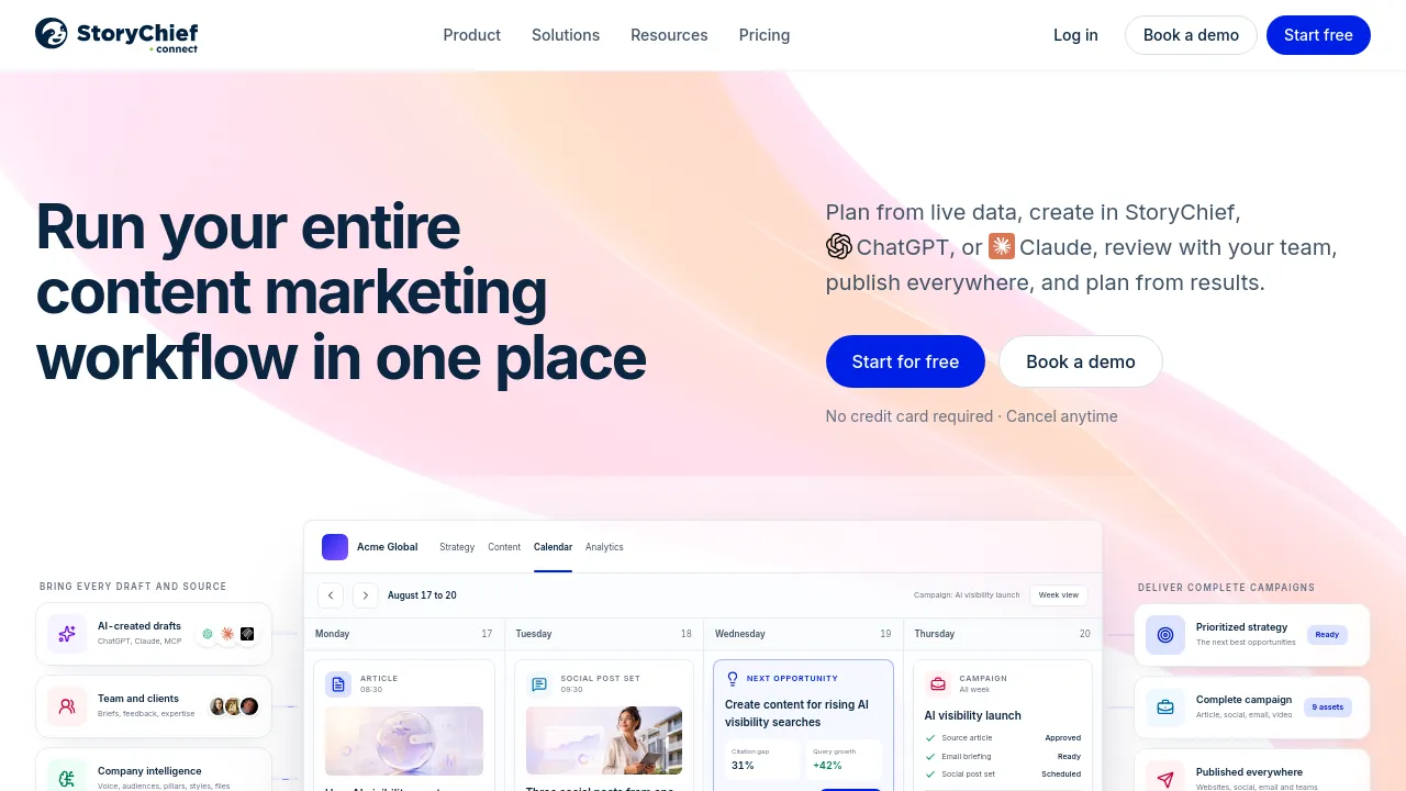 Screenshot of StoryChief website