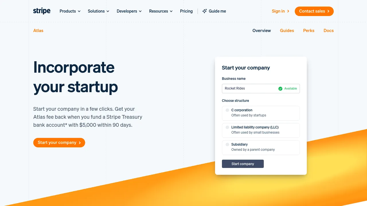 Screenshot of Stripe Atlas website