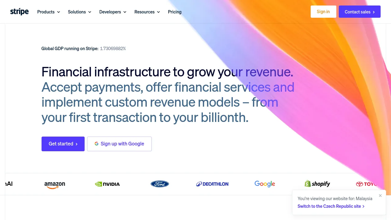 Screenshot of the Stripe website