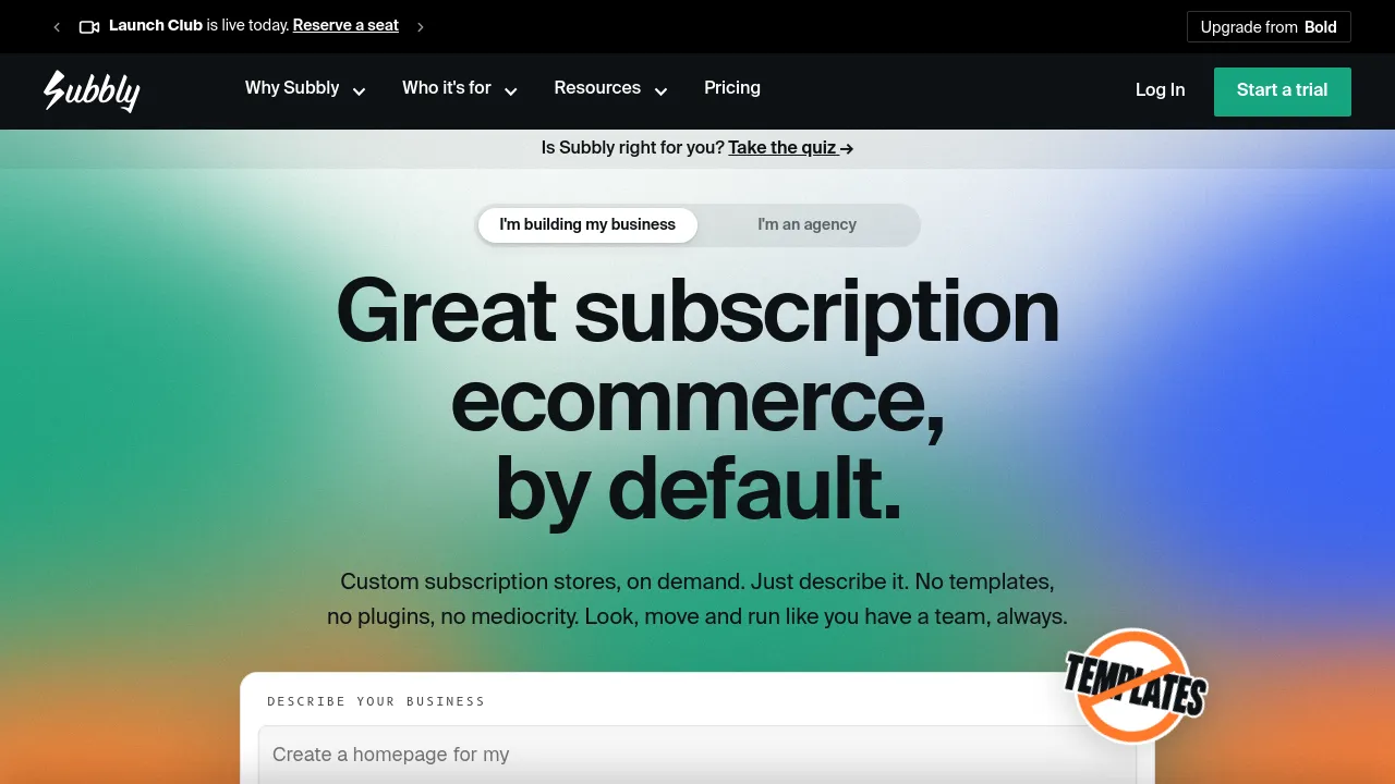 Screenshot of Subbly website