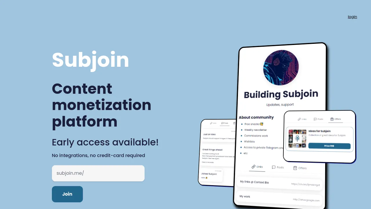 Screenshot of Subjoin website