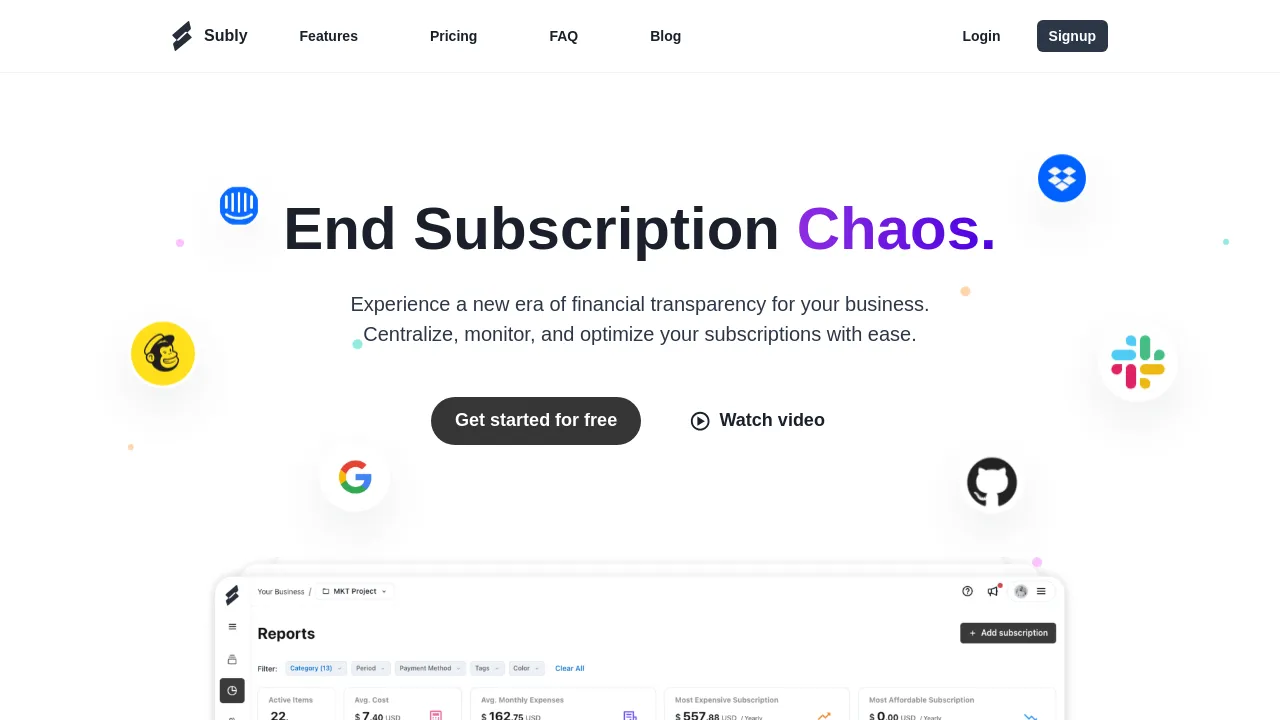 Screenshot of Subly website