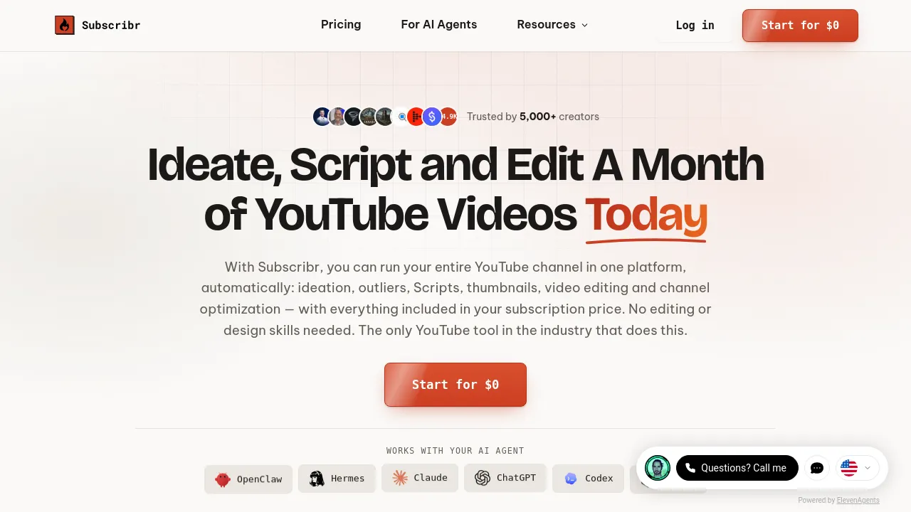 Screenshot of Subscribr website