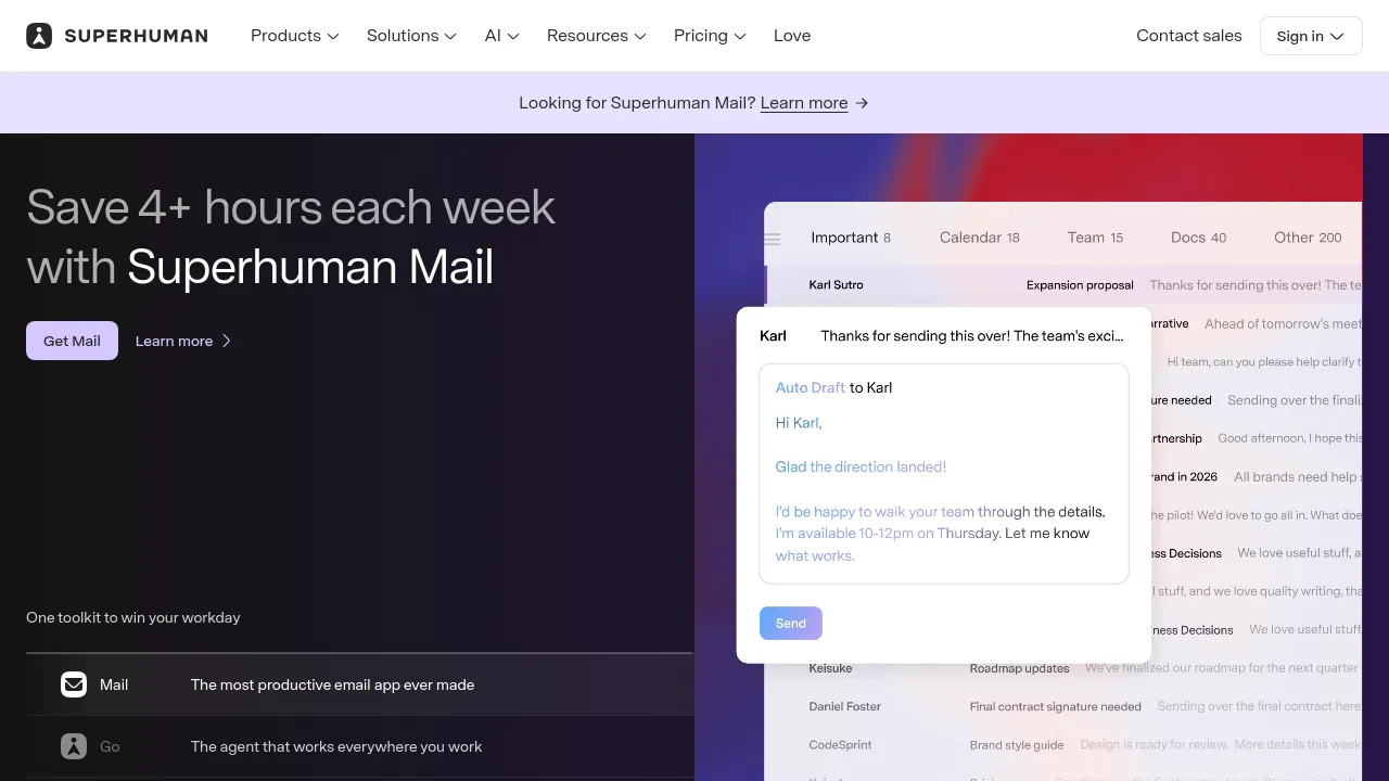 Screenshot of Superhuman website