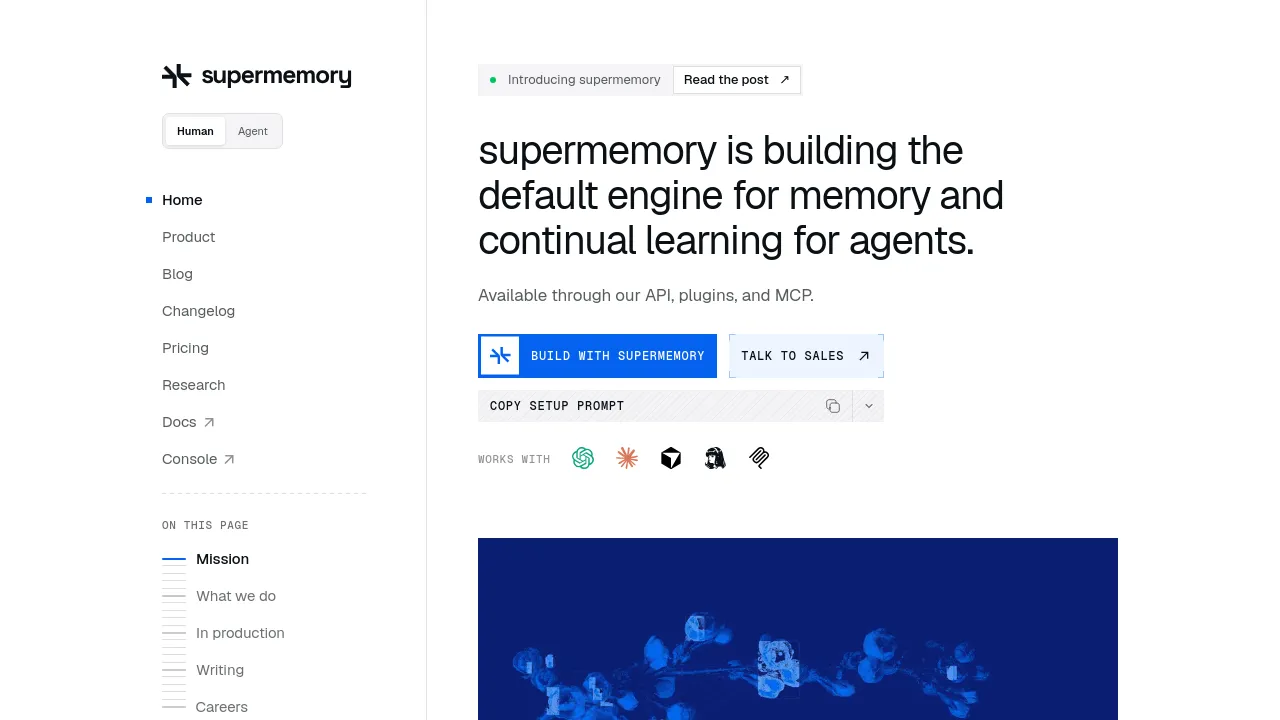 Screenshot of Supermemory website
