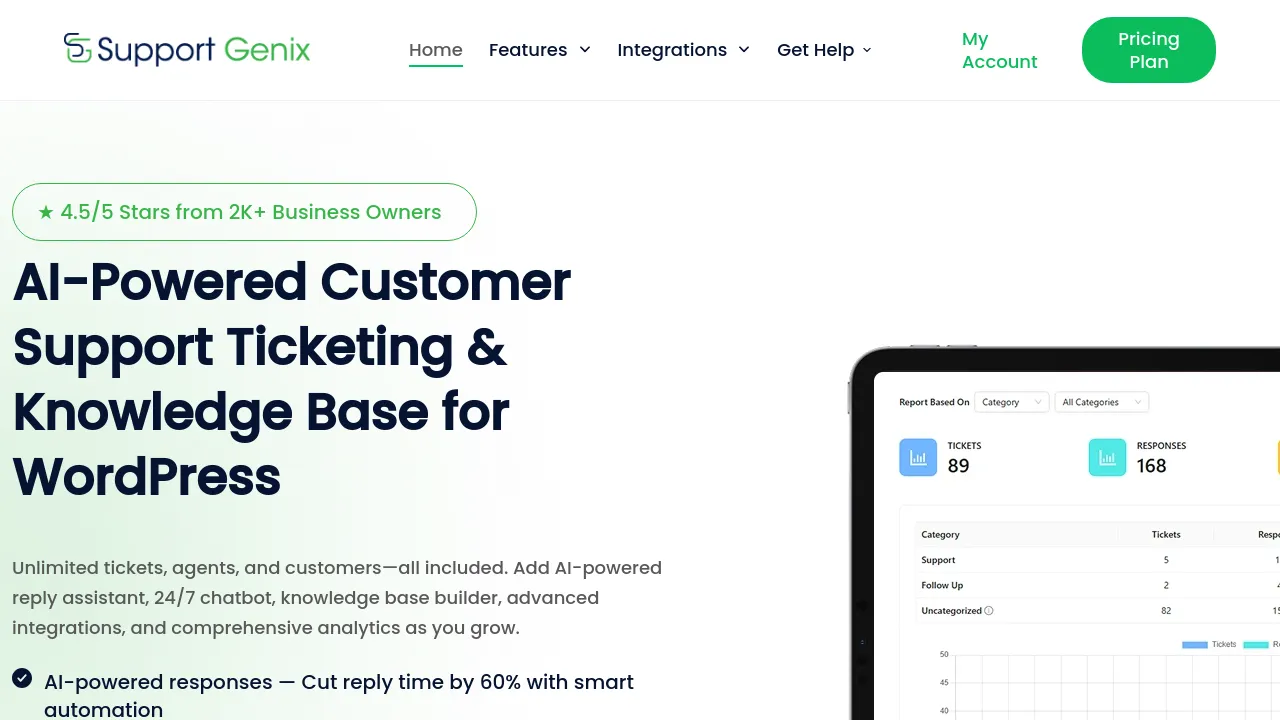 Screenshot of Support Genix website