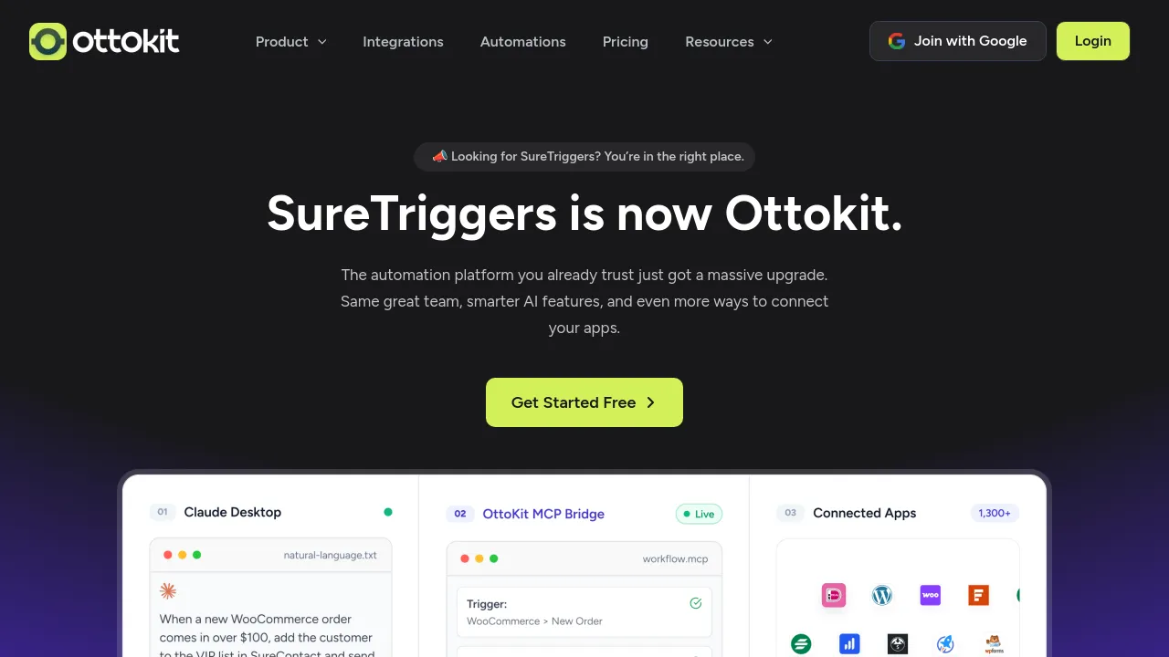 Screenshot of SureTriggers website