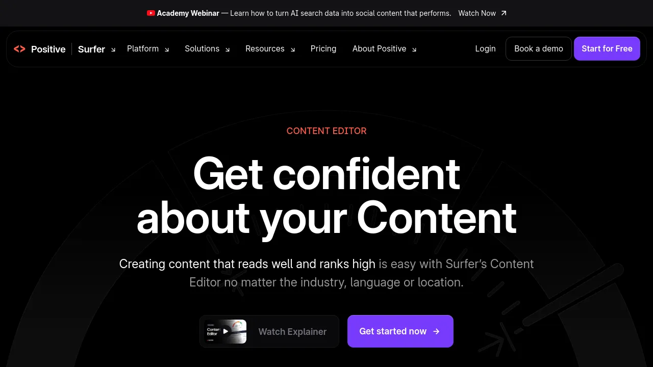 Screenshot of Surfer SEO Content Editor website