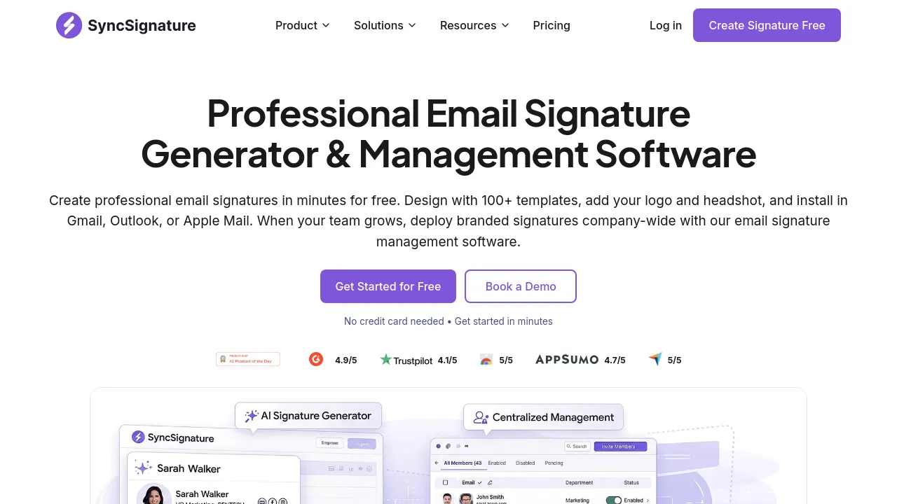Screenshot of SyncSignature website
