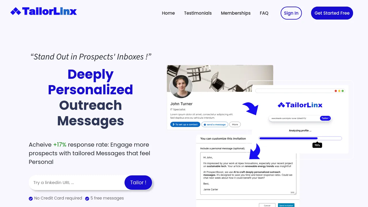 Screenshot of TailorLinx website