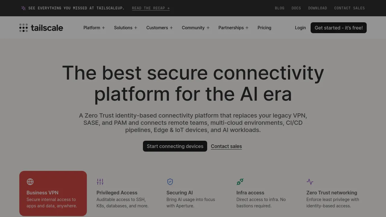 Screenshot of Tailscale website