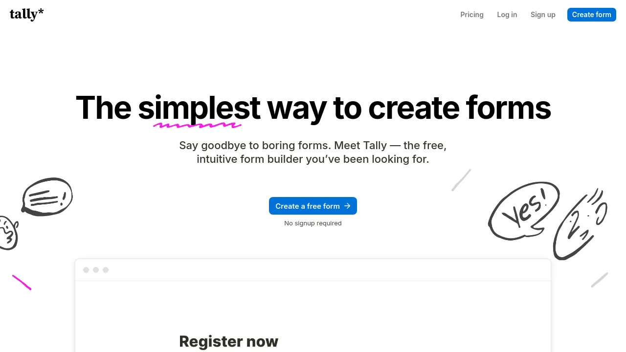 Screenshot of the Tally website