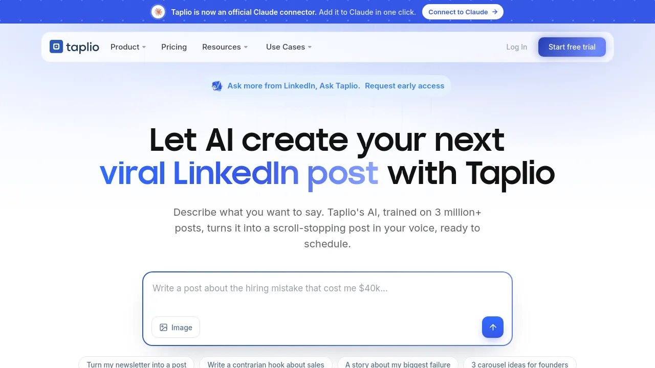 Screenshot of Taplio website