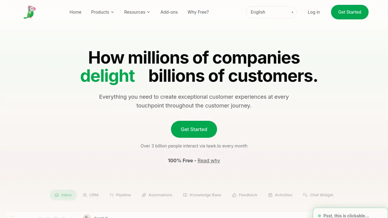 Screenshot of Tawk.to website