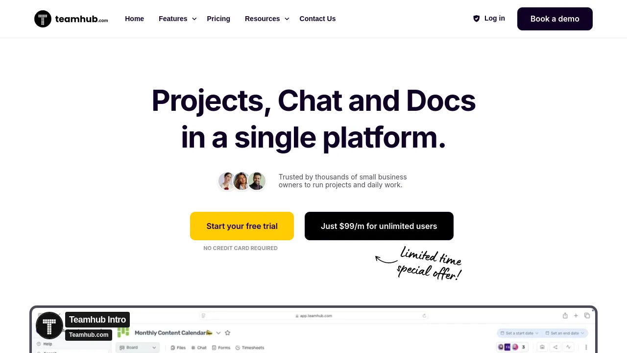 Screenshot of Teamhub website