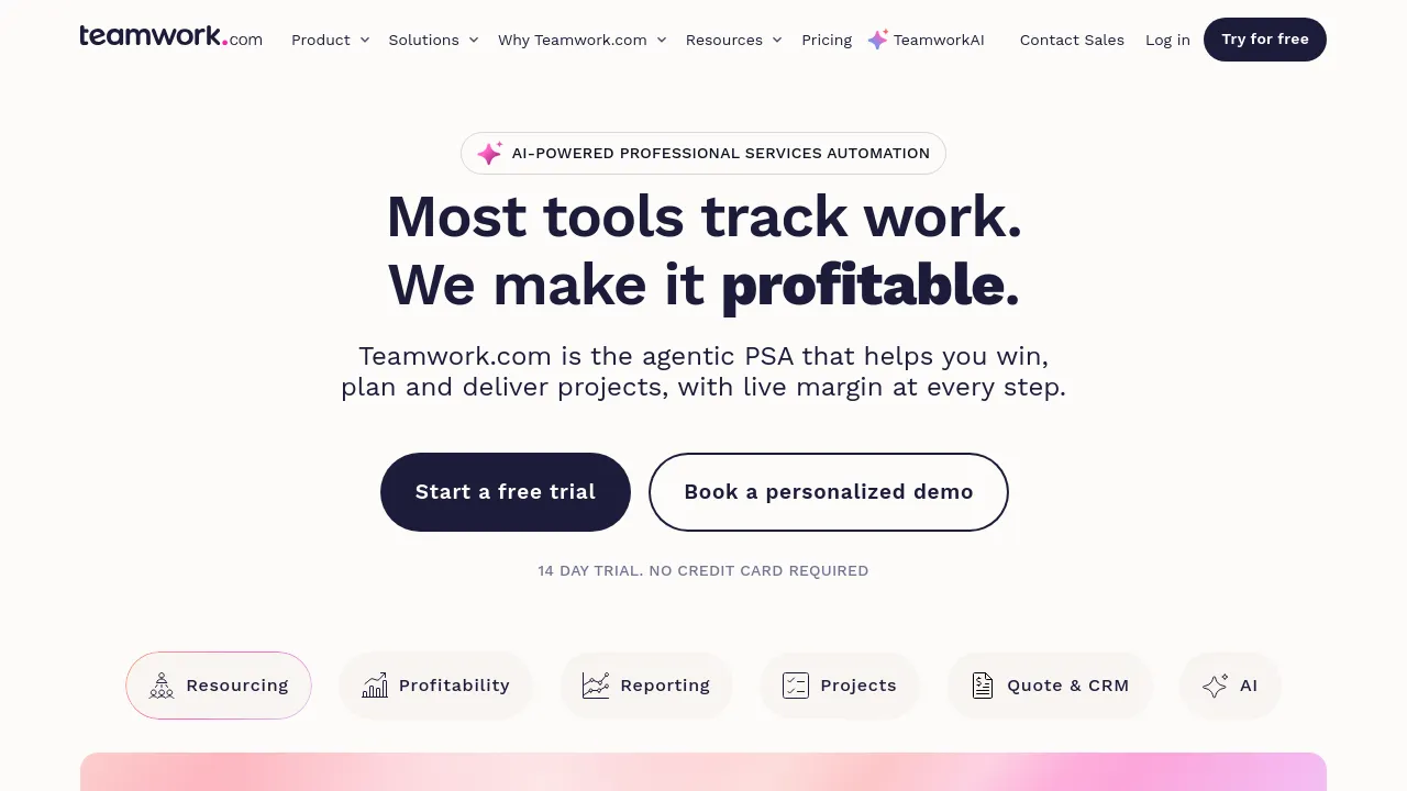 Screenshot of Teamwork website
