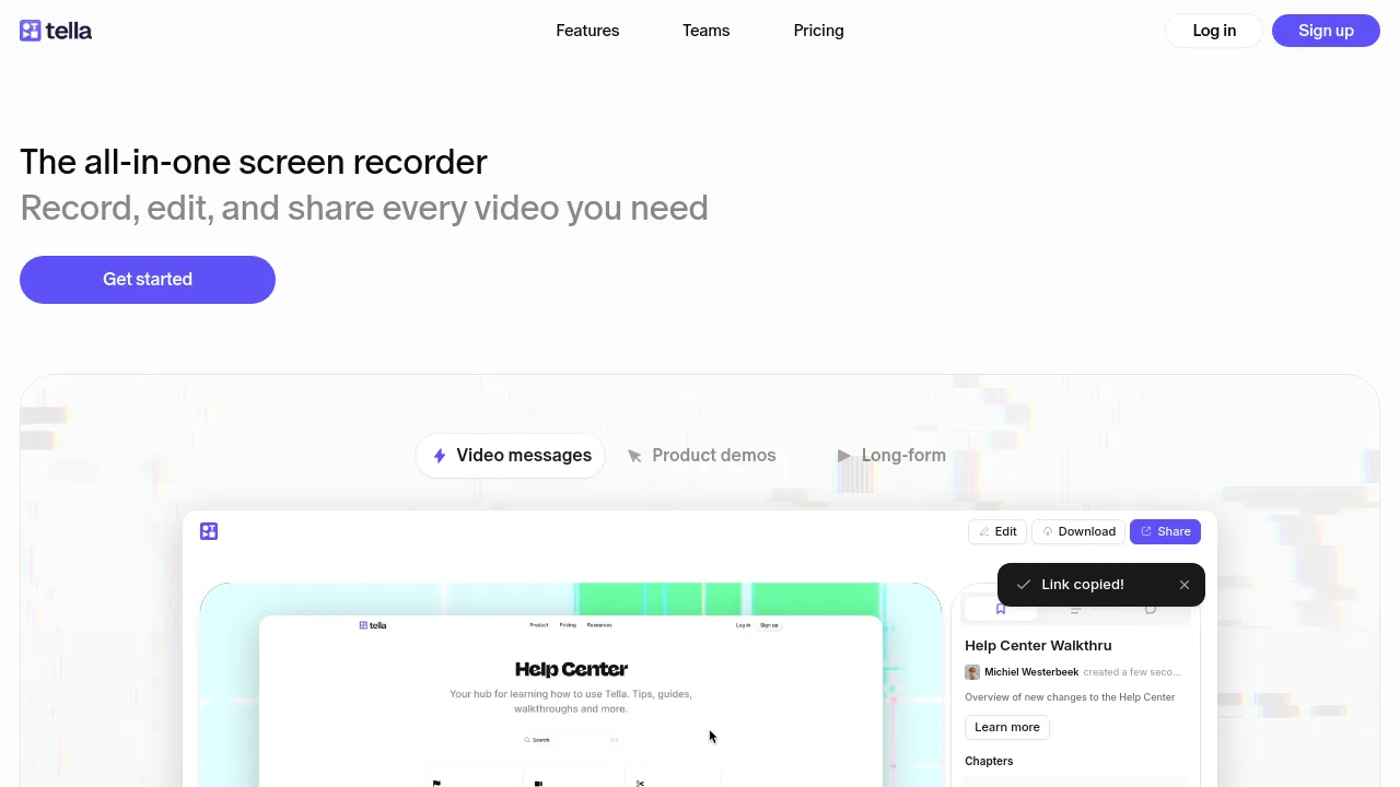 Screenshot of the Tella website