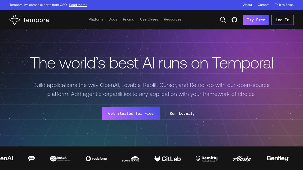 Screenshot of Temporal website