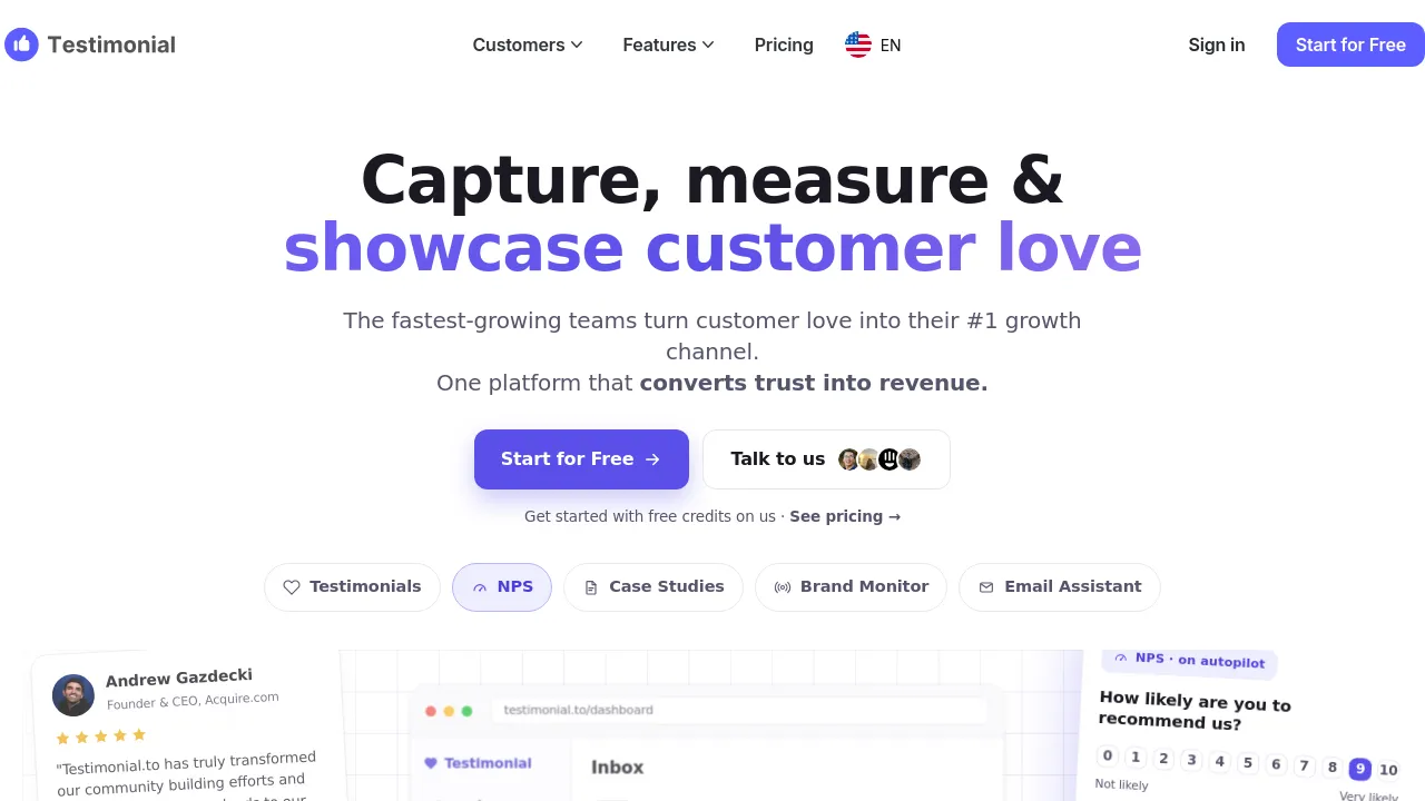 Screenshot of Testimonial website