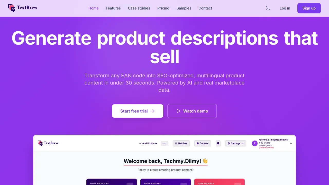 Screenshot of TextBrew website