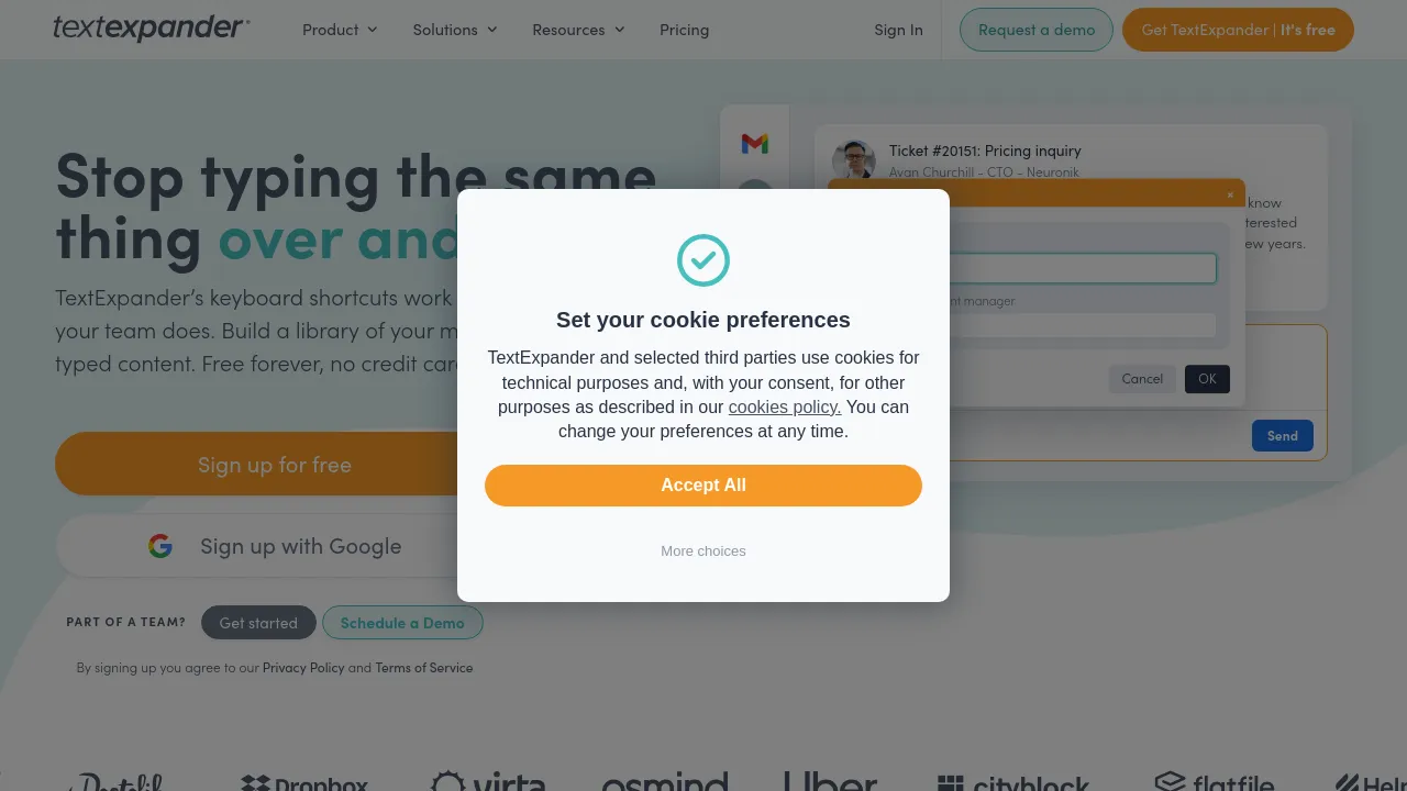 Screenshot of TextExpander website