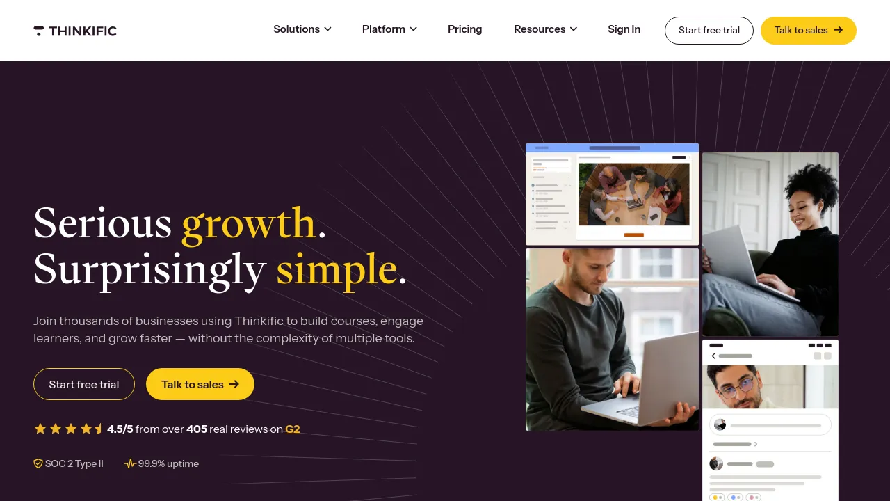 Screenshot of the Thinkific website