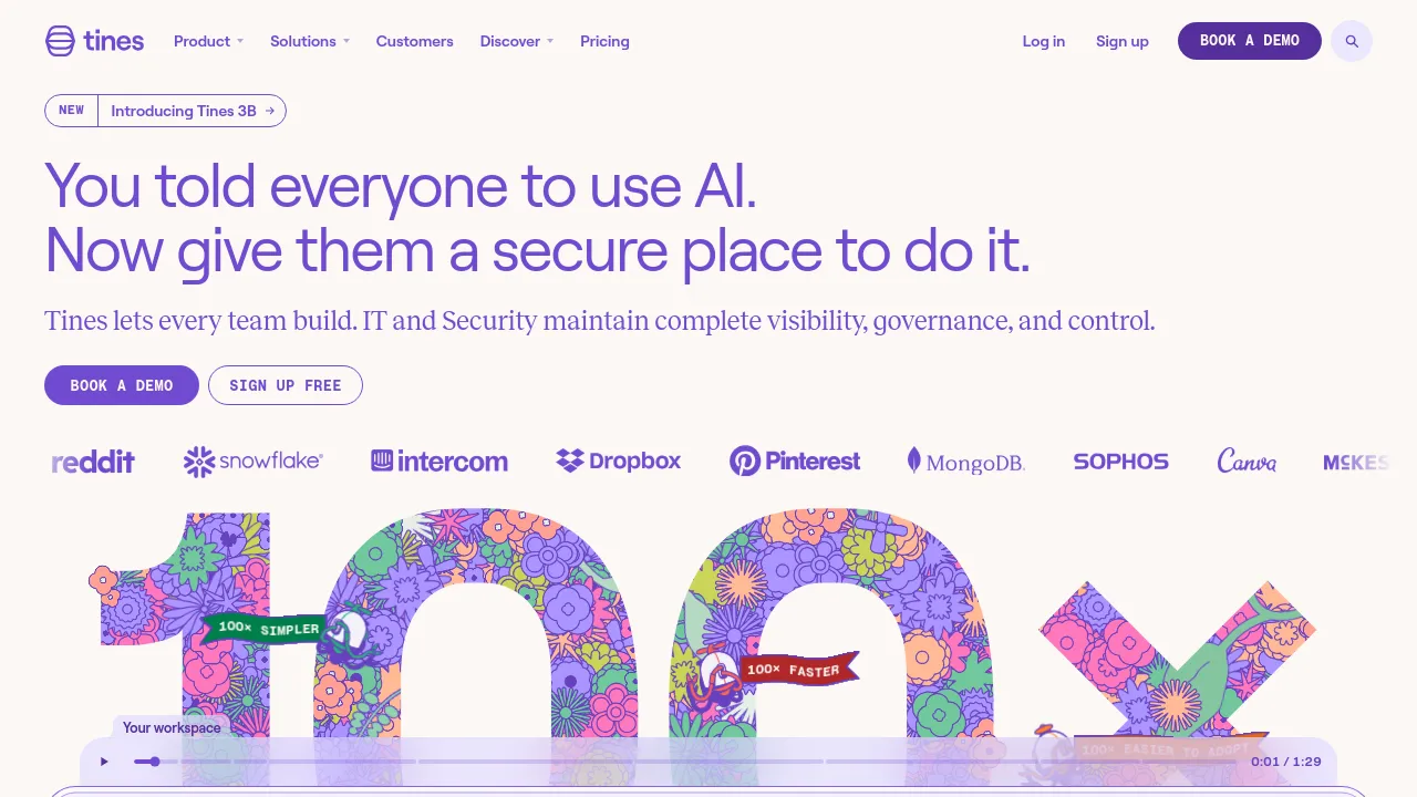 Screenshot of Tines website