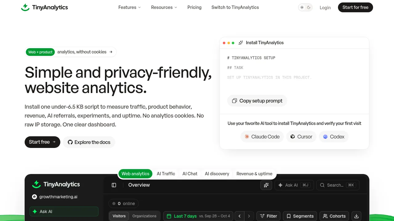 Screenshot of TinyAnalytics website