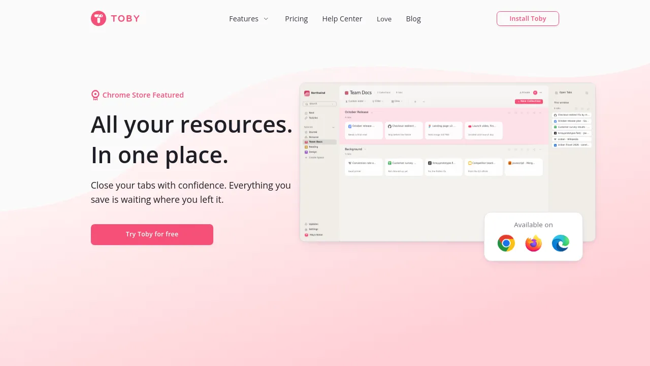 Screenshot of Toby website