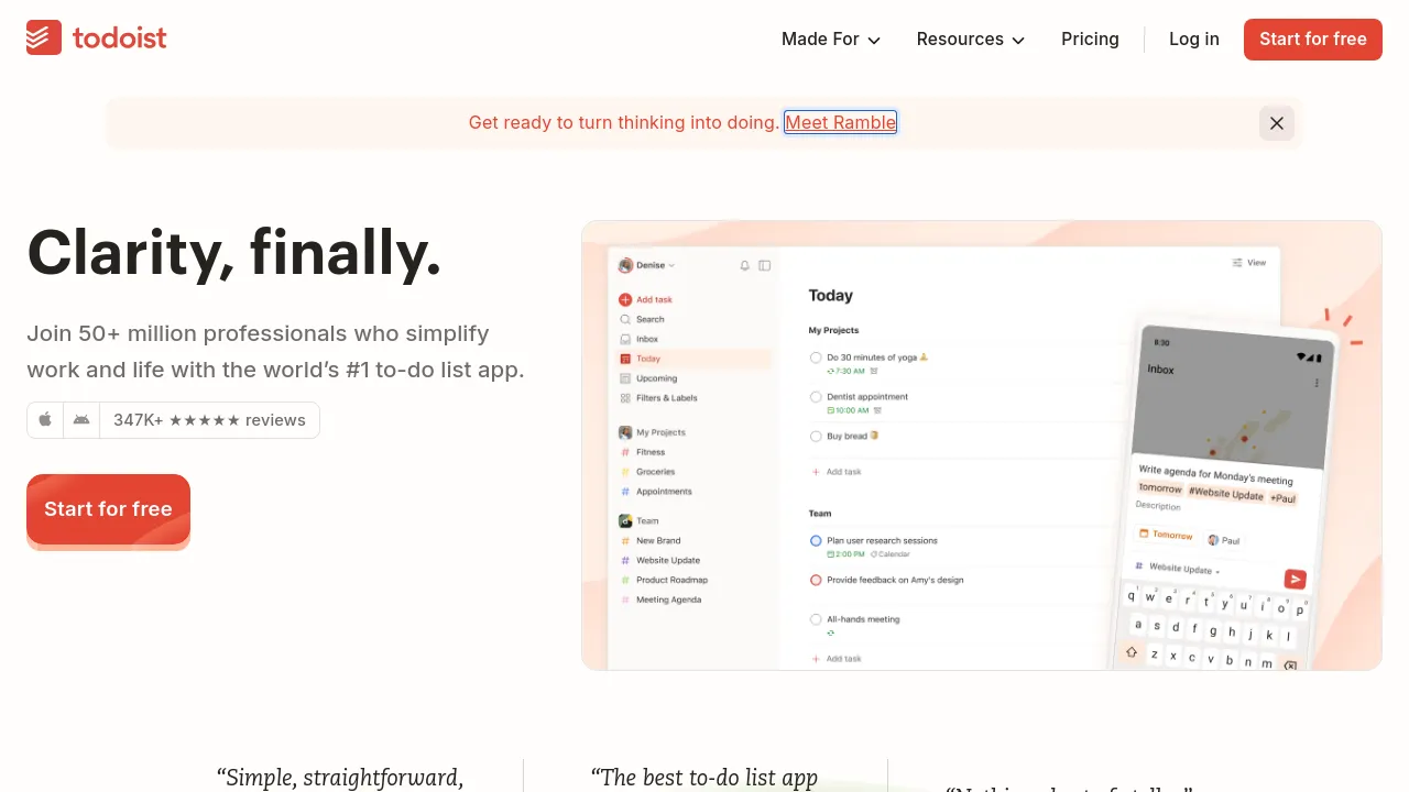 Screenshot of Todoist website
