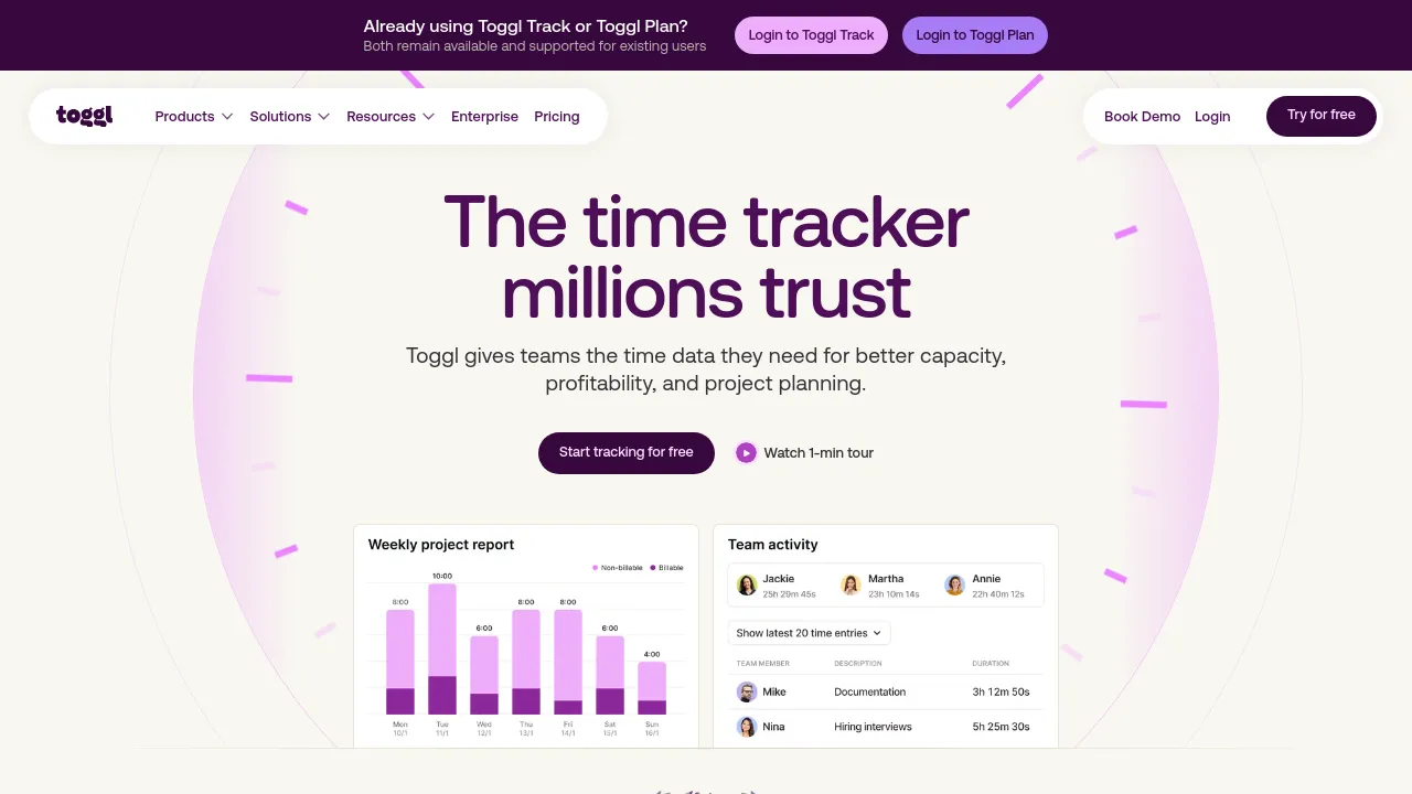 Screenshot of Toggl Plan website
